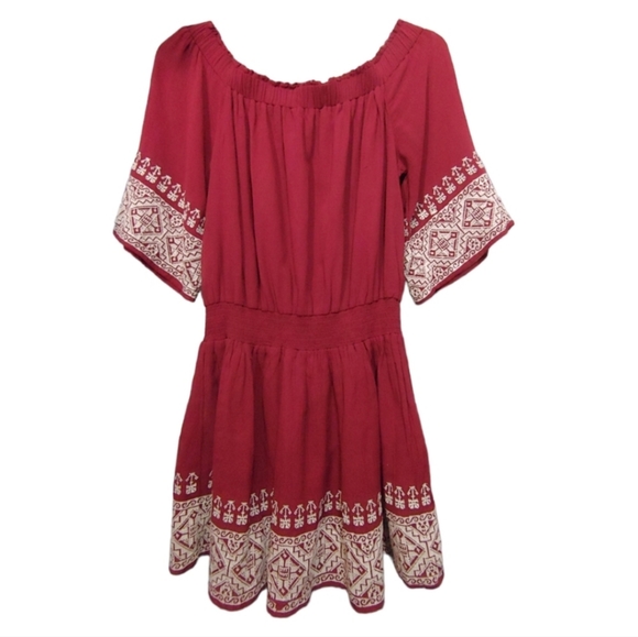 Tularosa Burgundy Red Fiona Off Shoulder Embroidered Mini Dress Size Medium M - Picture 4 of 11
